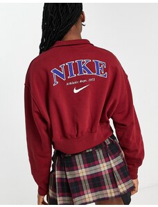 Nike - Phoenix - Felpa in pile rosso team stile college con zip corta