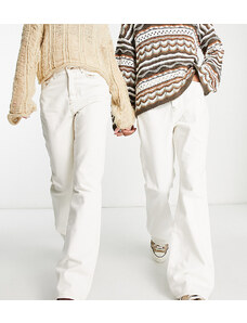 Reclaimed Vintage - '01 - Jeans unisex a zampa écru con cuciture a contrasto-Bianco
