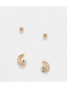 Reclaimed Vintage Inspired - Set di orecchini con luna e stella-Oro