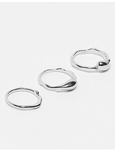 DesignB London - Confezione da 3 anelli argentati effetto fuso-Argento