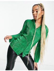 I Saw It First - Camicia in velluto plissé testurizzato color smeraldo in coordinato-Verde