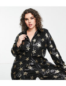Twisted Wunder Plus - Camicia oversize con stampa a stelle di paillettes in coordinato-Oro