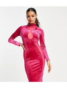 Simmi Clothing Simmi Petite - Vestito corto fasciante rosa in velluto con pannelli a rete