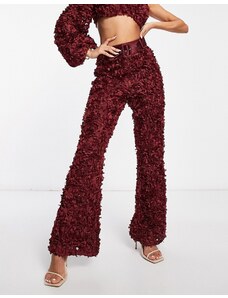 ASOS LUXE - Pantaloni in pizzo 3D color vino con cintura in coordinato-Rosso