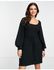 Miss Selfridge - Vestito in maglia nero con dettaglio a cuore e maniche a sbuffo