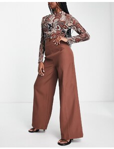 In The Style x Perrie Sian - Pantaloni sartoriali con fondo ampio marroni con spacco laterale in coordinato-Arancione