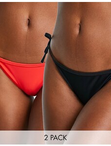 New Look - Confezione da 2 slip bikini rossi con laccetti laterali-Rosso