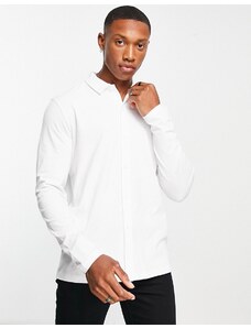 ASOS DESIGN - Camicia in jersey bianca a maniche lunghe con bottoni-Bianco