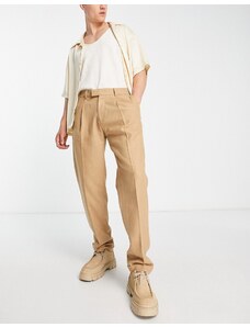 Topman - Pantaloni comodi in misto lana color pietra con risvolti-Neutro