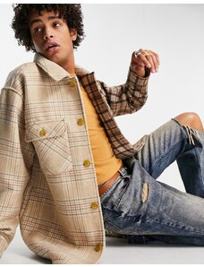 ASOS DESIGN - Camicia giacca oversize in misto lana beige a quadri stile cut and sew-Neutro