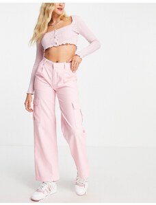 Daisy Street - Pantaloni cargo stile Y2K con fondo ampio e vita bassa rosa chiaro