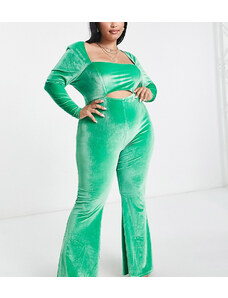 The Frolic Plus - Tuta jumpsuit in velluto verde smeraldo con cut-out e bustino