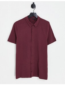 ASOS DESIGN - Camicia in jersey bordeaux con bottoni-Rosso