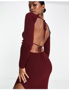 ASOS DESIGN - Vestito midi in maglia allacciato sul retro color rosso scuro