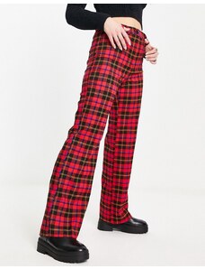 Monki - Pantaloni sartoriali rossi a quadri scozzesi-Rosso