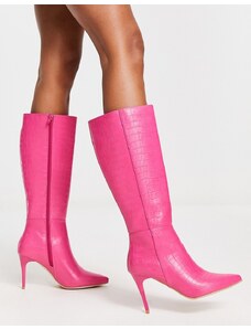 New Look - Stivali al ginocchio con tacco rosa effetto coccodrillo