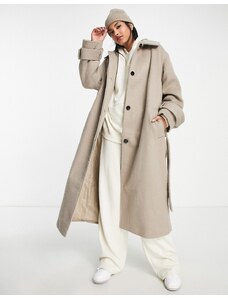 ASOS DESIGN - Cappotto boyfriend elegante in misto lana spazzolato color fungo-Marrone