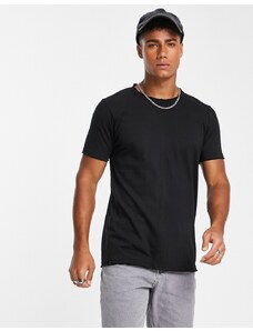 Le Breve - T-shirt squadrata nera con cuciture divise-Nero