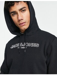Jack & Jones - Felpa con cappuccio nera con logo-Nero