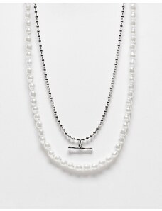 WFTW - Collana color argento con barretta a T e perle
