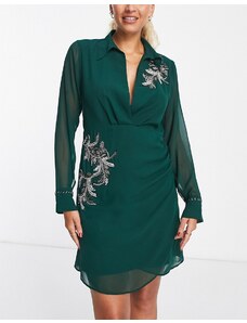 Hope & Ivy - Vestito camicia corto verde smeraldo con decorazioni