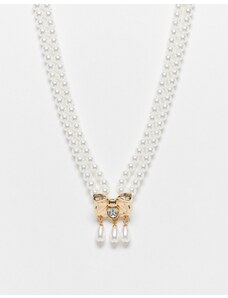 Reclaimed Vintage - Collana in perle con pendente a fiocco color oro-Multicolore