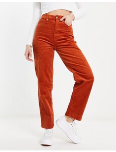 Monki - Pantaloni slim in velluto a coste color ruggine-Arancione