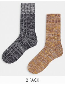 ASOS DESIGN - Confezione da 2 paia di calzini spessi in maglia puntinata grigi e beige-Grigio