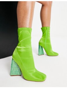 ASOS DESIGN - Edison - Stivaletti a calza con tacco triangolare verdi-Verde