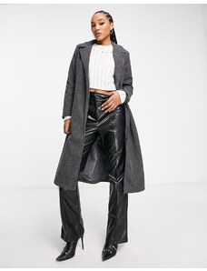 QED London - Cappotto taglio lungo grigio antracite con cintura
