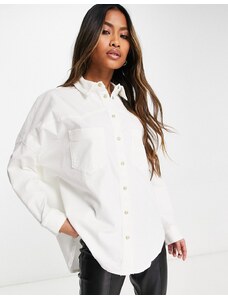 French Connection - Camicia comoda in velluto a coste color crema-Bianco