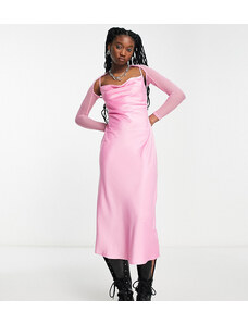 COLLUSION - Vestito midi in raso rosa con scollo ad anello e coprispalle abbinato