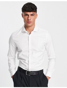 ASOS DESIGN - Camicia premium slim in twill bianco facile da stirare con colletto alla francese