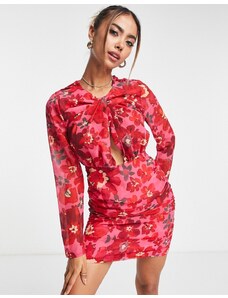 Hope & Ivy - Vestito corto con incrocio sul davanti rosso a fiori