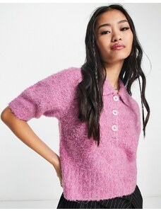 Vero Moda - Top soffice rosa in maglia con bottoni