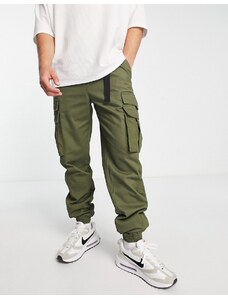 Topman - Pantaloni cargo skinny kaki con pannello laterale e cintura-Verde