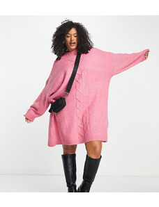 Only Curve - Vestito maglione corto oversize in maglia a trecce rosa