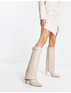 ASOS DESIGN - Clearly - Stivali sopra al ginocchio color crema risvoltati con tacco alto-Bianco