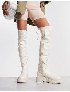 New Look - Stivali cuissard bassi elasticizzati bianchi con suola spessa-Nero