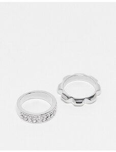 Faded Future - Confezione da 2 anelli argentati con cristalli e zigrinato-Argento