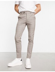 ASOS DESIGN - Pantaloni eleganti super skinny color pietra a quadri Principe di Galles-Neutro