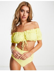 ASOS DESIGN Coppe Grandi - Top bikini milkmaid testurizzato giallo limone
