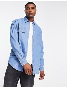 ASOS DESIGN - Camicia di jeans oversize lavaggio blu medio