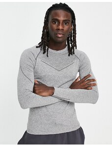 HIIT - T-shirt aderente a maniche lunghe senza cuciture con contorni, colore grigio