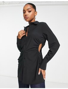 New Look - Camicia nera a maniche lunghe con cut-out e arricciatura-Nero