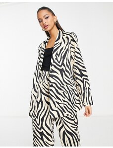 PIECES - Blazer in raso nero e bianco zebrato in coordinato-Multicolore
