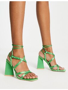 RAID - Elinora - Scarpe con tacco largo in raso verde decorate con borchie-Nero