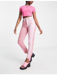 Daisy Street - Mom jeans vita alta a quadretti rosa e rossi