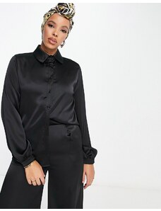 Flounce London - Camicia in raso nero con bottoni