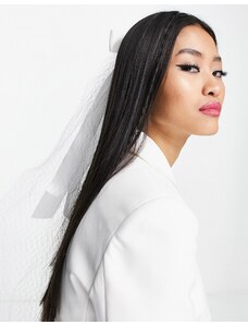 TFNC - Velo da sposa in tulle color avorio con fiocco-Bianco